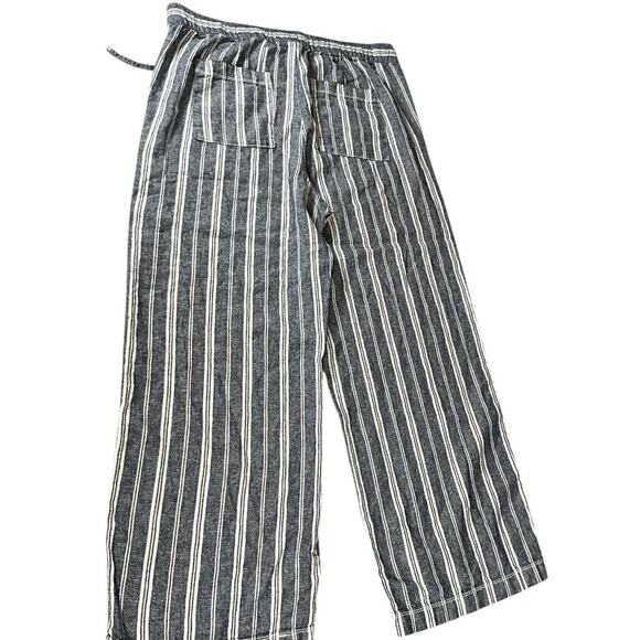 GAP Women's Crop Wide Leg Pants Blue & White Pin StripeSize Large Linen Blend - Picture 4 of 10